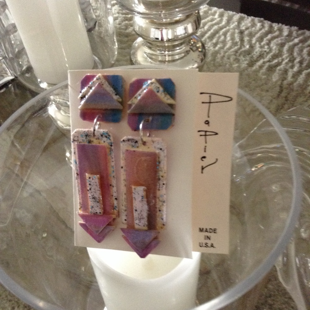 TIE-dye pink/Pur/Wht handmade earrings